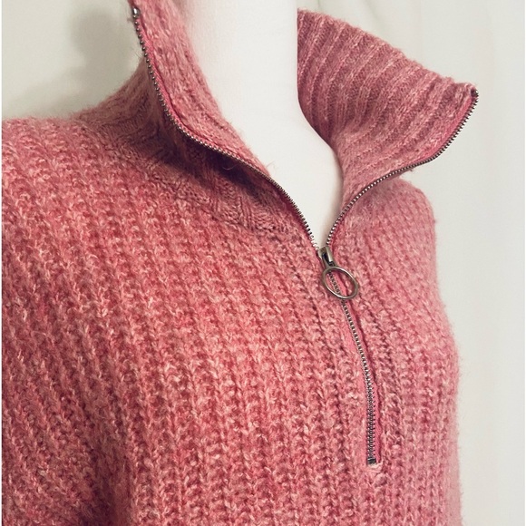 Sincerely Jules Waffle Knit 1/4 Zip High Neck Sweater Size Medium - Picture 2 of 7